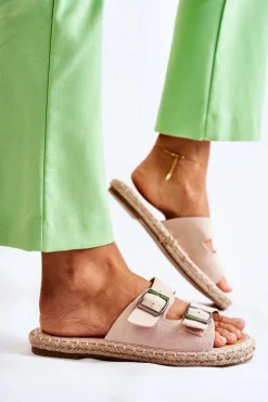 Klasyczne Zamszowe Klapki Damskie Beżowe Casilda