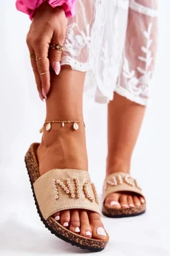 Klasyczne Zamszowe Klapki Z Koralikami Beżowe Vayana