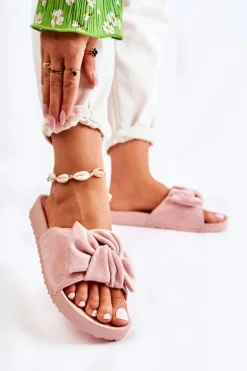 Klasyczne Zamszowe Klapki Z Kokardą Różowe Hayle