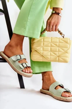 Klasyczne Zamszowe Klapki Damskie Zielone Casilda