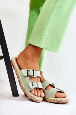 Klasyczne Zamszowe Klapki Damskie Zielone Casilda