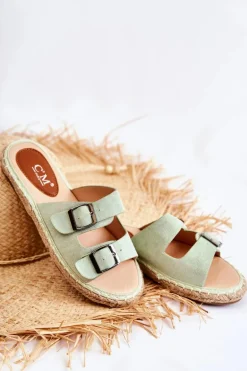 Klasyczne Zamszowe Klapki Damskie Zielone Casilda