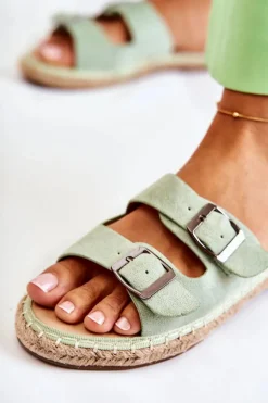 Klasyczne Zamszowe Klapki Damskie Zielone Casilda