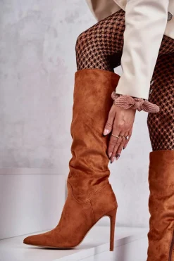 Klasyczne Zamszowe Kozaki Na Szpilce Camel Ameya