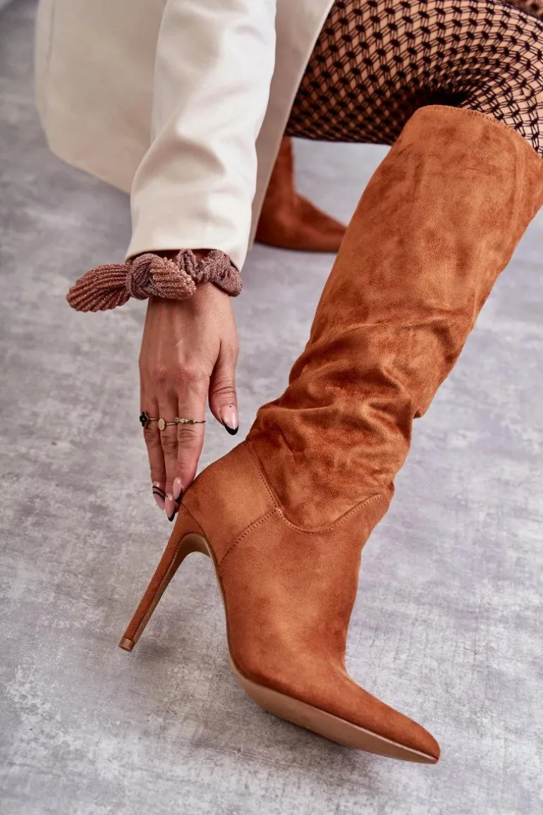 Klasyczne Zamszowe Kozaki Na Szpilce Camel Ameya