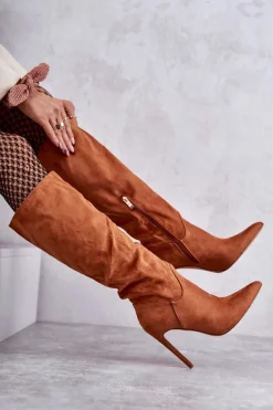 Klasyczne Zamszowe Kozaki Na Szpilce Camel Ameya