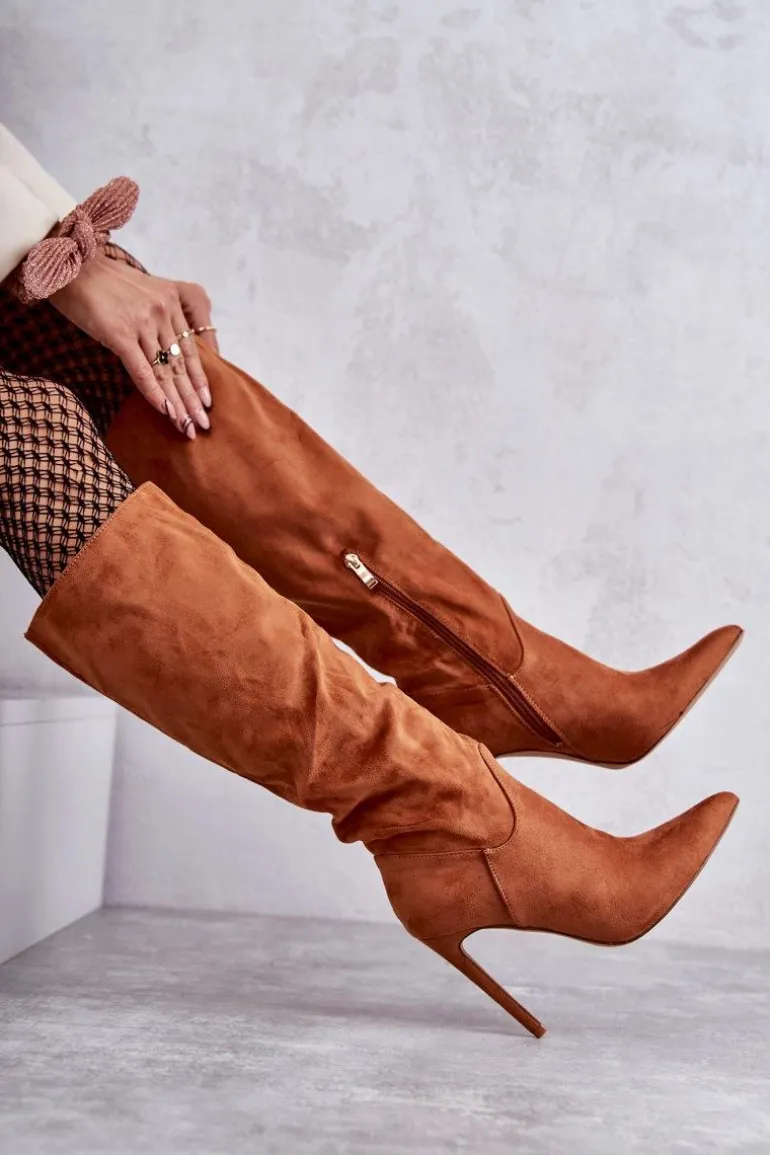 Klasyczne Zamszowe Kozaki Na Szpilce Camel Ameya