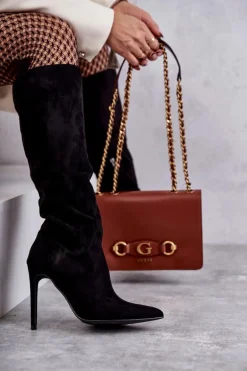 Klasyczne Zamszowe Kozaki Na Szpilce Czarne Ameya