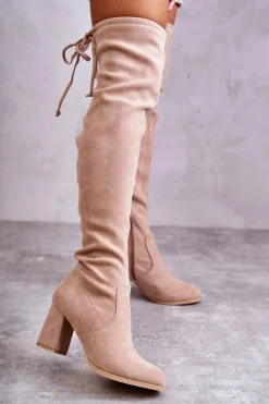 Klasyczne Zamszowe Kozaki Muszkieterki Beżowe Clarissa