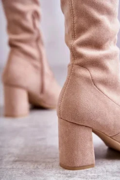 Klasyczne Zamszowe Kozaki Muszkieterki Beżowe Clarissa