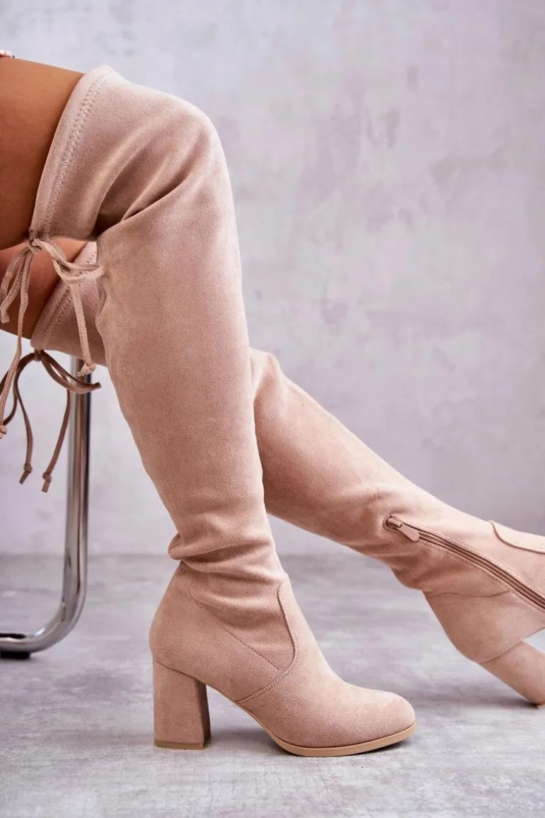 Klasyczne Zamszowe Kozaki Muszkieterki Beżowe Clarissa