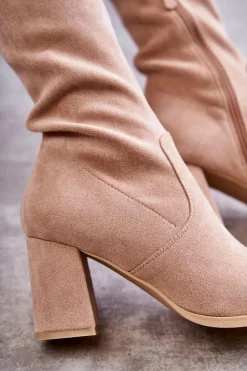 Klasyczne Zamszowe Kozaki Muszkieterki Beżowe Clarissa