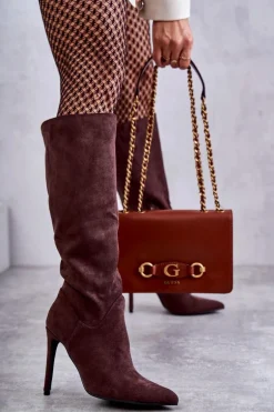 Klasyczne Zamszowe Kozaki Na Szpilce Brązowe Ameya