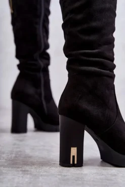 Klasyczne Zamszowe Kozaki Na Suwak Czarne Laylah