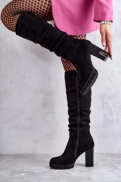 Klasyczne Zamszowe Kozaki Na Suwak Czarne Laylah