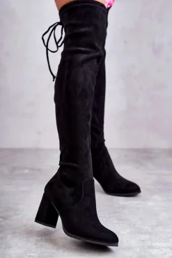 Klasyczne Zamszowe Kozaki Muszkieterki Czarne Clarissa