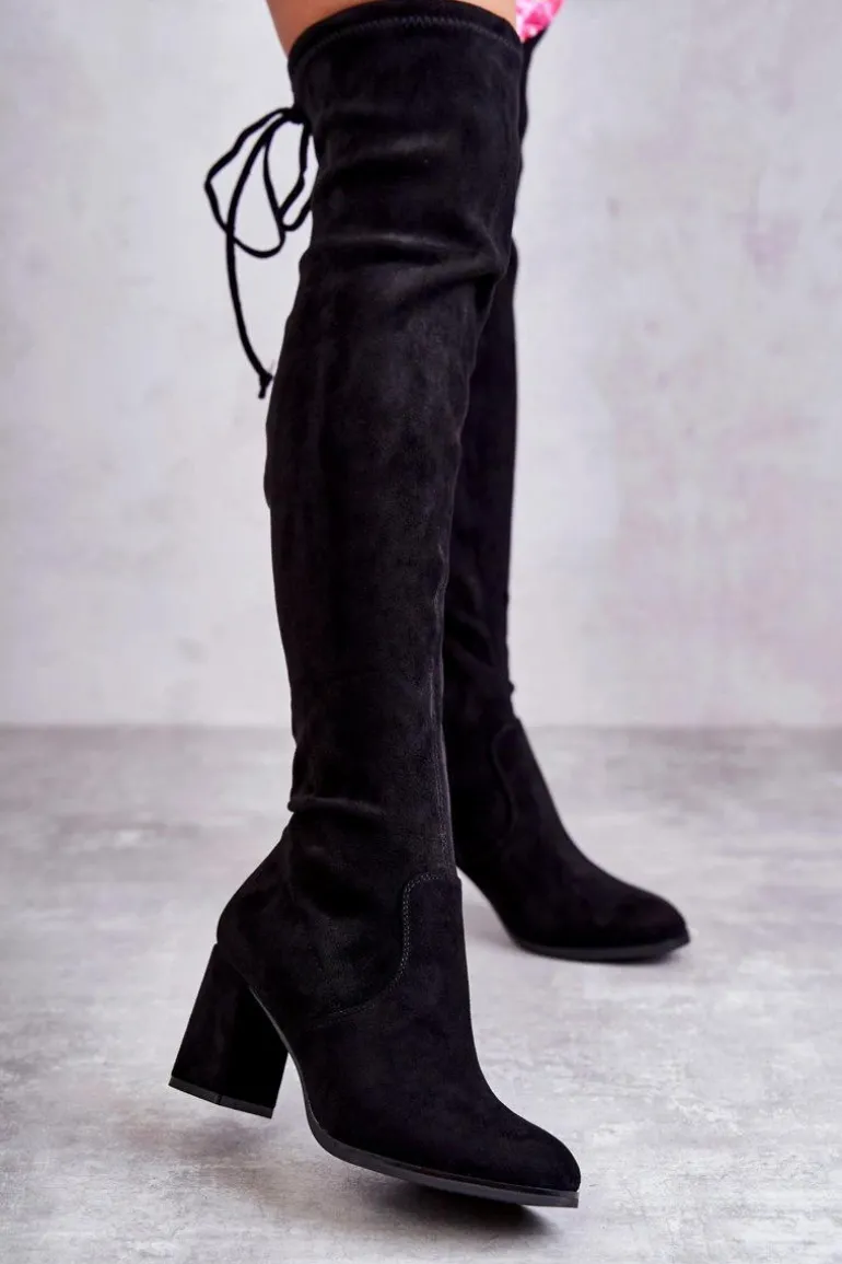 Klasyczne Zamszowe Kozaki Muszkieterki Czarne Clarissa