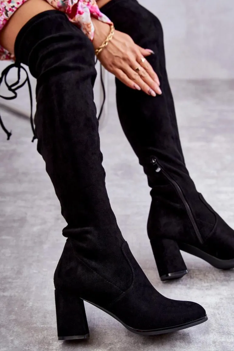 Klasyczne Zamszowe Kozaki Muszkieterki Czarne Clarissa