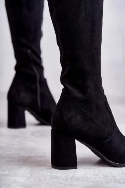 Klasyczne Zamszowe Kozaki Muszkieterki Czarne Clarissa