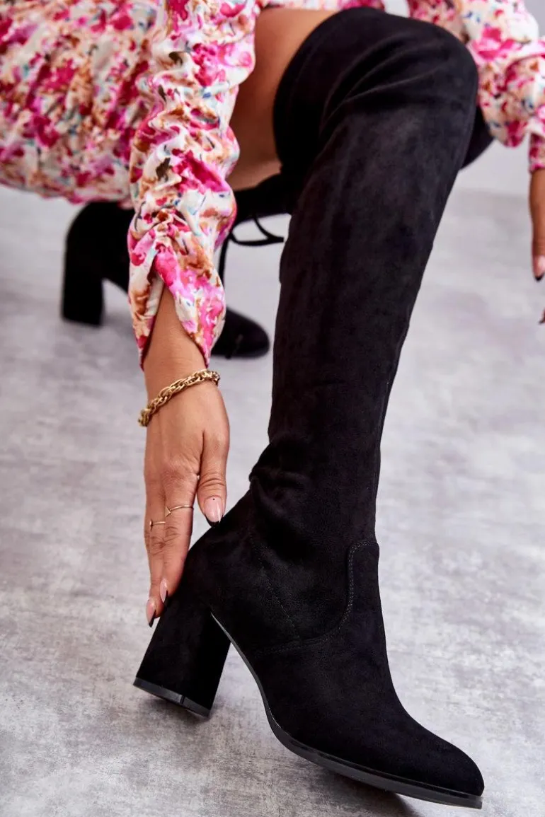 Klasyczne Zamszowe Kozaki Muszkieterki Czarne Clarissa