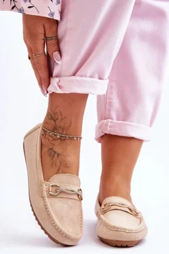 Klasyczne Zamszowe Mokasyny Z Ozdobą Beżowe Amera