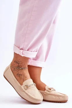 Klasyczne Zamszowe Mokasyny Z Ozdobą Beżowe Amera