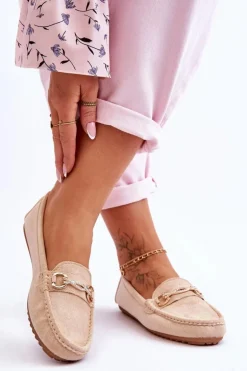 Klasyczne Zamszowe Mokasyny Z Ozdobą Beżowe Amera