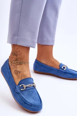 Klasyczne Zamszowe Mokasyny Z Ozdobą Niebieskie Amera