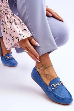 Klasyczne Zamszowe Mokasyny Z Ozdobą Niebieskie Amera
