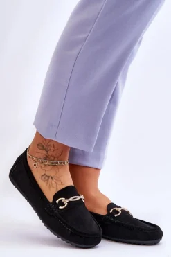 Klasyczne Zamszowe Mokasyny Z Ozdobą Czarne Amera