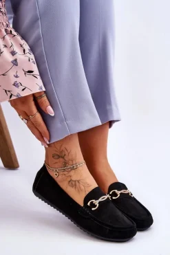 Klasyczne Zamszowe Mokasyny Z Ozdobą Czarne Amera