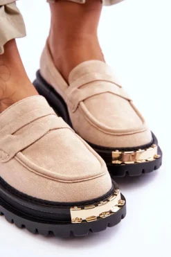 Klasyczne Zamszowe Mokasyny Z Ozdobą Beżowe Monaro