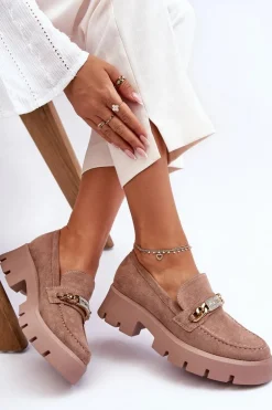 Klasyczne Zamszowe Mokasyny Na Masywnej Platformie Brązowe Catch Me!