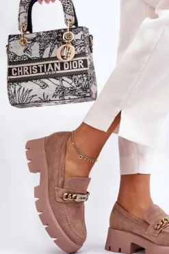 Klasyczne Zamszowe Mokasyny Na Masywnej Platformie Brązowe Catch Me!