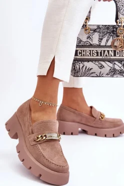 Klasyczne Zamszowe Mokasyny Na Masywnej Platformie Brązowe Catch Me!