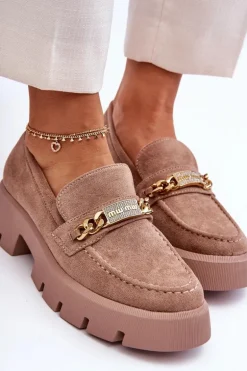 Klasyczne Zamszowe Mokasyny Na Masywnej Platformie Brązowe Catch Me!