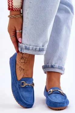 Klasyczne Zamszowe Mokasyny Z Ozdobą Niebieskie Arla