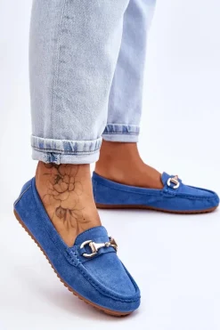 Klasyczne Zamszowe Mokasyny Z Ozdobą Niebieskie Arla