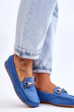 Klasyczne Zamszowe Mokasyny Z Ozdobą Niebieskie Arla