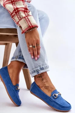 Klasyczne Zamszowe Mokasyny Z Ozdobą Niebieskie Arla