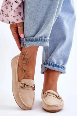 Klasyczne Zamszowe Mokasyny Z Ozdobą Beżowe Arla