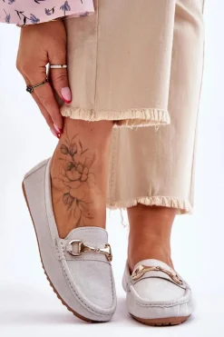 Klasyczne Zamszowe Mokasyny Z Ozdobą Szare Arla