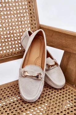 Klasyczne Zamszowe Mokasyny Z Ozdobą Szare Arla