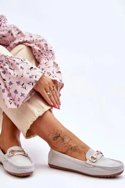 Klasyczne Zamszowe Mokasyny Z Ozdobą Szare Arla