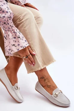 Klasyczne Zamszowe Mokasyny Z Ozdobą Szare Arla