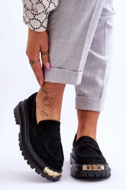 Klasyczne Zamszowe Mokasyny Z Ozdobą Czarne Monaro