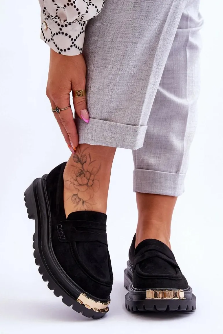 Klasyczne Zamszowe Mokasyny Z Ozdobą Czarne Monaro