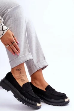 Klasyczne Zamszowe Mokasyny Z Ozdobą Czarne Monaro