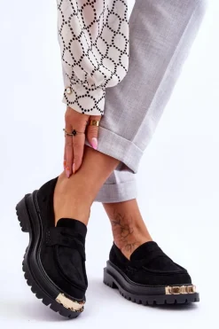 Klasyczne Zamszowe Mokasyny Z Ozdobą Czarne Monaro