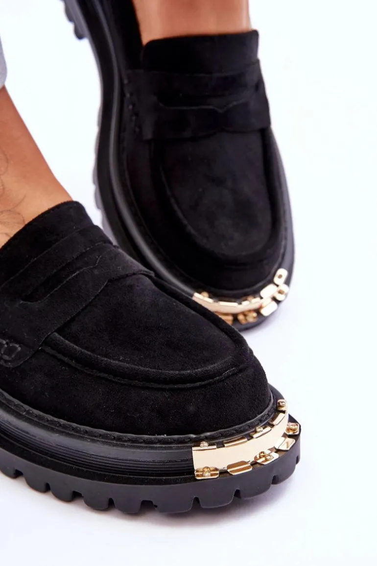 Klasyczne Zamszowe Mokasyny Z Ozdobą Czarne Monaro